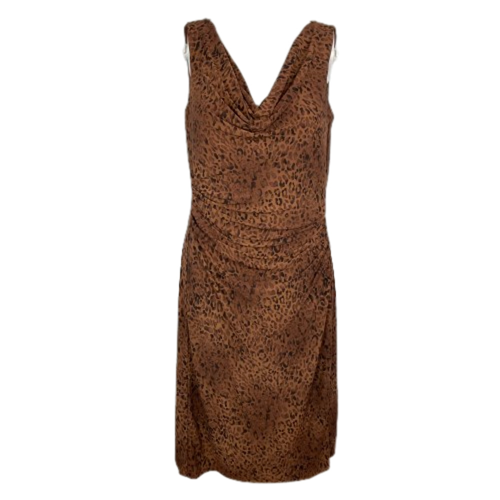 American Living Dress Womens Sz 10 Brown Animal Print Cowl Neck Stretch